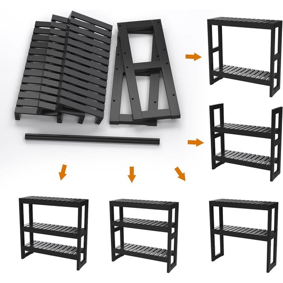 Bamboo Bathroom Shelves, Black, Added Space in Bathroom / Kitchen / Living Room - Picture 1 of 10